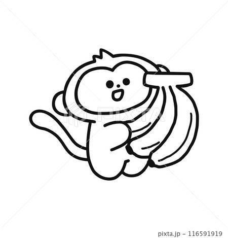 バナナを持ったかわいい猿のイラスト・線画 バナナを持ったかわいい猿のイラスト・線画 116591919