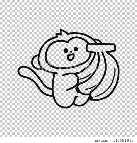 バナナを持ったかわいい猿のイラスト・線画 バナナを持ったかわいい猿のイラスト・線画 116591919