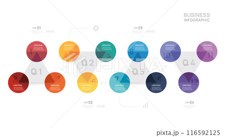 Infographic triangle and circle diagram 12 steps template for business, presentation vector infographics. Infographic triangle and circle diagram 12 steps template for business, presentation vector infographics. 116592125