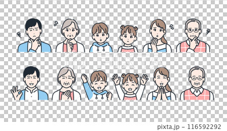 3 generation family facial expression icon illustration set material 116592292