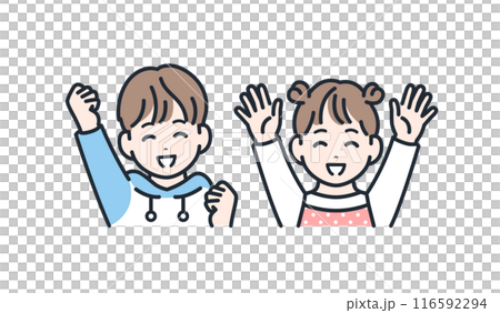 微笑救濟歡欣男孩和女孩圖標 微笑救濟歡欣男孩和女孩圖標 116592294