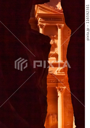 Petra, Jordan Siq, Treasury, Al Khazneh frame view 116592381