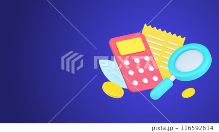 Checking information for regular payment paper document agreement with magnifying glass 3d icon 116592614