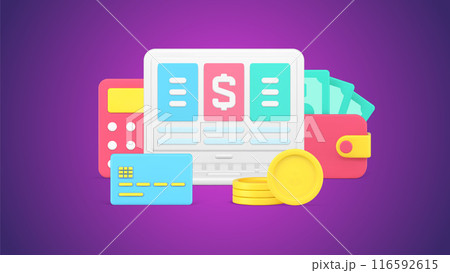 Paper investment document budget calculation with payment, debit and credit 3d icon Paper investment document budget calculation with payment, debit and credit 3d icon 116592615