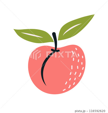 Peach in the style of nursery art. Hand drawn abstract fruit in boho style. Peach in the style of nursery art. Hand drawn abstract fruit in boho style. 116592620