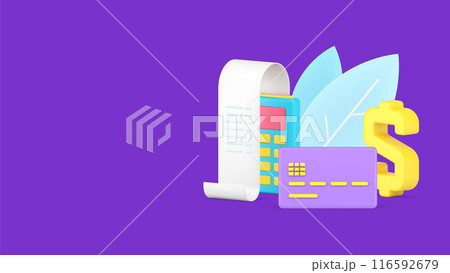 POS terminal for contactless e payment with paper bill and credit card dollar symbol 3d icon 116592679