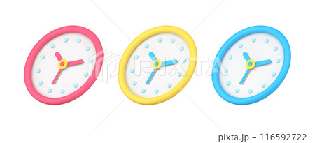 Set of bright decorative wall watch for timing control deadline, time management 3d icon vector Set of bright decorative wall watch for timing control deadline, time management 3d icon vector 116592722