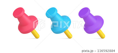 Collection colored push pin stationery attaching paper notes reminder for memory design 3d icon Collection colored push pin stationery attaching paper notes reminder for memory design 3d icon 116592884
