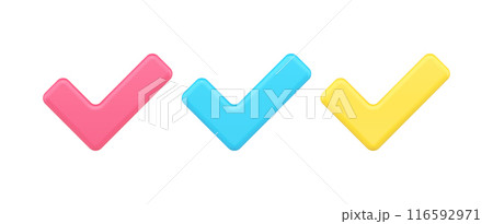 Collection yellow, blue and red decorative checkmarks template 3d icon vector illustration Collection yellow, blue and red decorative checkmarks template 3d icon vector illustration 116592971
