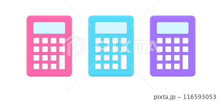 Multicolored set modern calculators with buttons and display fast counting numbers 3d icon template 116593053