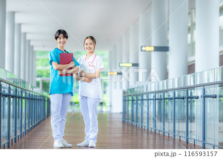 若い女性、医療スタッフ、看護師、介護士、トレーナー 116593157