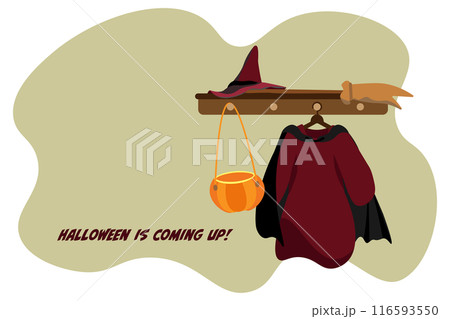 ハンガーにかけたハロウィンの魔女の衣装のイラスト2 横 116593550