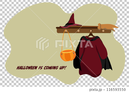 ハンガーにかけたハロウィンの魔女の衣装のイラスト2 横 116593550