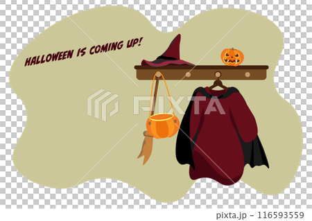 ハンガーにかけたハロウィンの魔女の衣装のイラスト3横 116593559
