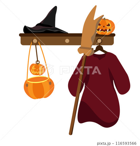 ハンガーにかけたハロウィンの魔女の衣装のイラスト4 ハンガーにかけたハロウィンの魔女の衣装のイラスト4 116593566
