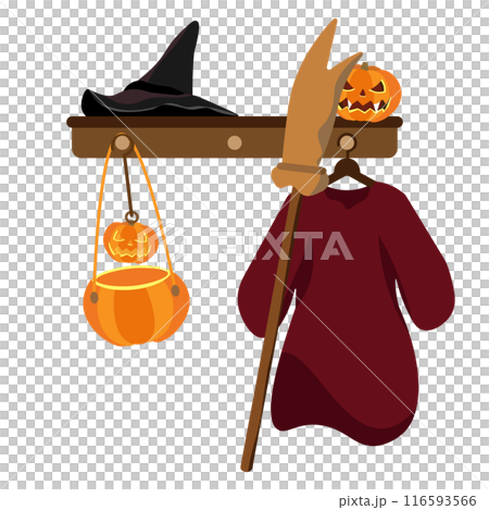 Illustration of a Halloween witch costume hanging on a hanger 4 Illustration of a Halloween witch costume hanging on a hanger 4 116593566
