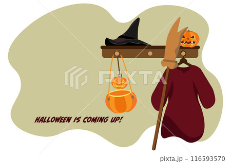 ハンガーにかけたハロウィンの魔女の衣装のイラスト4 横 ハンガーにかけたハロウィンの魔女の衣装のイラスト4 横 116593570