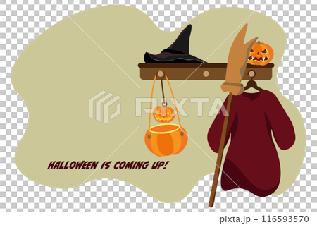 ハンガーにかけたハロウィンの魔女の衣装のイラスト4 横 ハンガーにかけたハロウィンの魔女の衣装のイラスト4 横 116593570