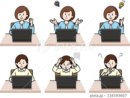 上半身のポーズ6種セット PCと私服の女性 上半身のポーズ6種セット PCと私服の女性 116593607