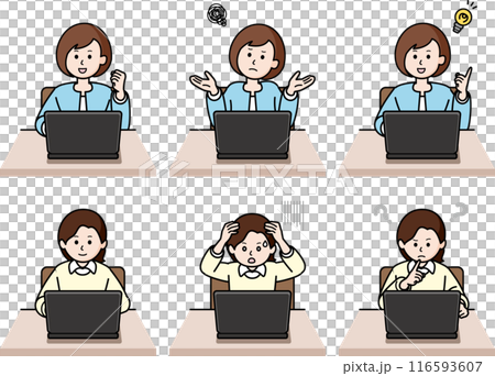 上半身のポーズ6種セット PCと私服の女性 上半身のポーズ6種セット PCと私服の女性 116593607