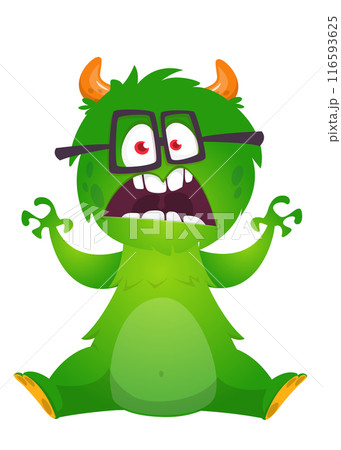 Cartoon angry monster with scary face expression screaming.  Vector illustration isolated on white. Great for Halloween party or package design 116593625