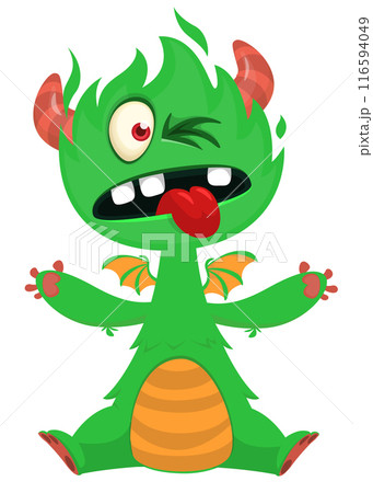 Cartoon happy monster with funny face expression sitting. Vector illustration Cartoon happy monster with funny face expression sitting. Vector illustration 116594049