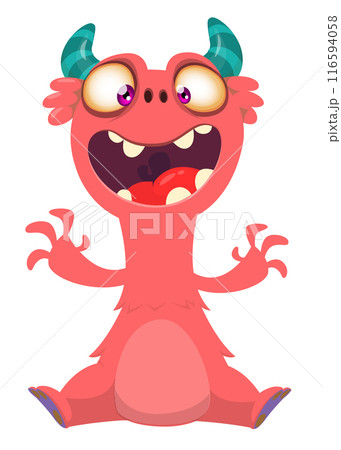 Cartoon happy monster with funny face expression sitting. Vector illustration Cartoon happy monster with funny face expression sitting. Vector illustration 116594058