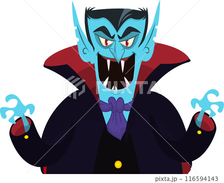 Cute cartoon vampire smiling. Vector illustration isolated. Halloween design Cute cartoon vampire smiling. Vector illustration isolated. Halloween design 116594143