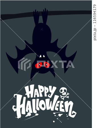 Funny cartoon bat hanging upside down. Halloween illustration isolated Funny cartoon bat hanging upside down. Halloween illustration isolated 116594179