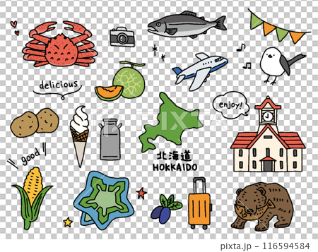 北海道の手描きイラストセット 116594584