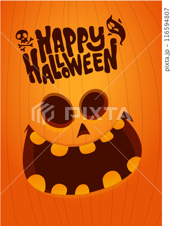 Halloween pumpkin head with scary face expression. Vector cartoon illustration 116594807