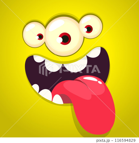 Funny cartoon monster face. Vector monster square avatar 116594829