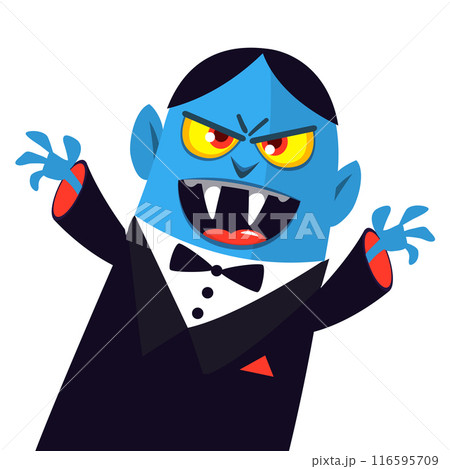 Cute cartoon vampire smiling. Vector illustration isolated. Halloween design Cute cartoon vampire smiling. Vector illustration isolated. Halloween design 116595709