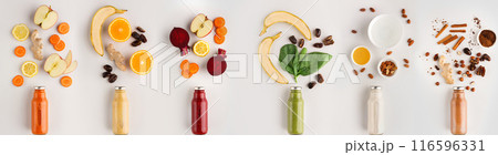 Superfood healthy detox and diet food concept. Smothies and ingredients isolated on white Superfood healthy detox and diet food concept. Smothies and ingredients isolated on white 116596331