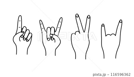 Hand gestures, vector illustration set of icons of various hand signs thin lines 116596362
