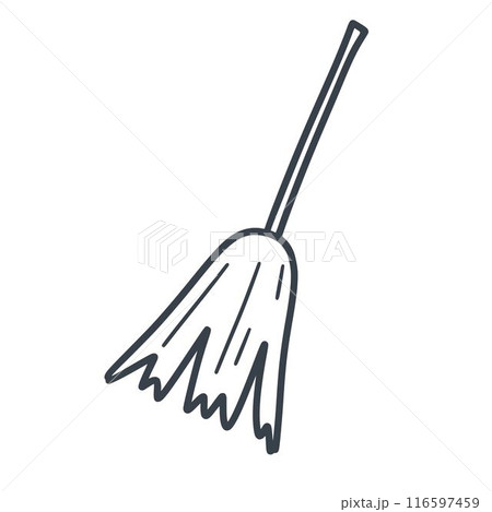 Broom for cleaning house black line illustration Broom for cleaning house black line illustration 116597459