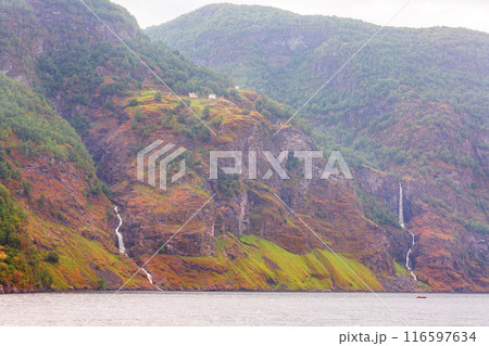 Norway, waterfalls in summer, mountains landscape 116597634