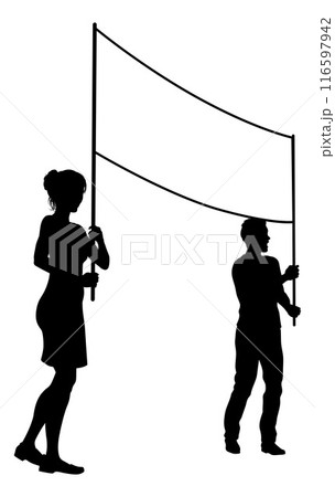 Banner Silhouette Protestors at March Rally Strike Banner Silhouette Protestors at March Rally Strike 116597942