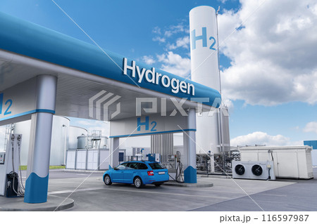 Fuel cell car at the hydrogen filling station. Concept 116597987