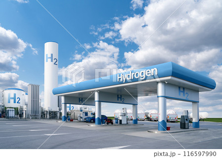 Fuel cell car at the hydrogen filling station. Concept 116597990