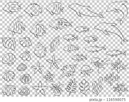 書法風格的海洋生物線條畫插圖集 116598075