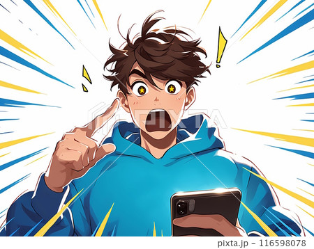 スマホ画面を見て驚き衝撃を受ける若い男性 116598078