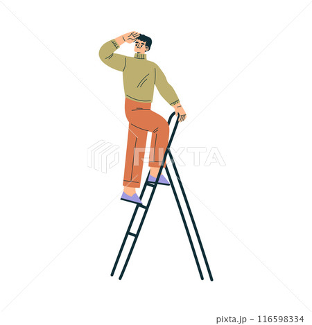 Look to Future with Man Character Climb Ladder View Horizon Vector Illustration 116598334