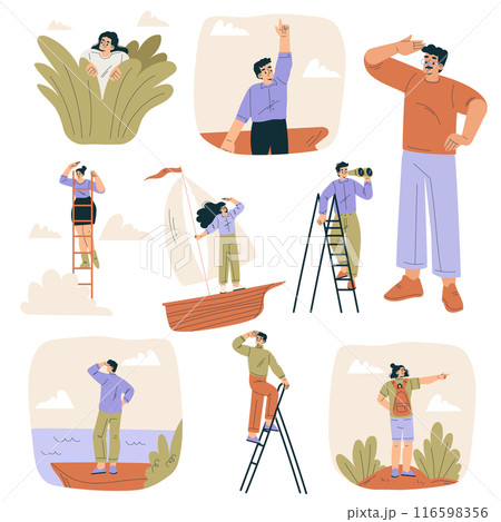 Look to Future with People Character View Horizon Vector Set 116598356