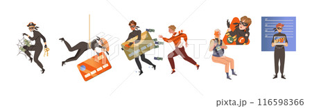 Internet Fraud and Scam with People Hacker and Cybercriminal Vector Set 116598366