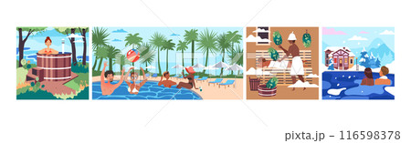 People Characters at Open-air Swimming Pool Enjoying Resort Vector Illustration Set People Characters at Open-air Swimming Pool Enjoying Resort Vector Illustration Set 116598378