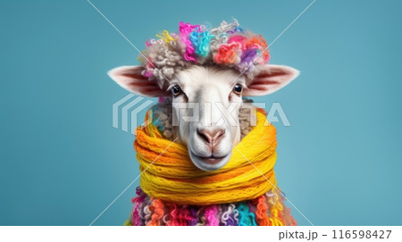 sheep with colorful wool and scarf illustration sheep with colorful wool and scarf illustration 116598427