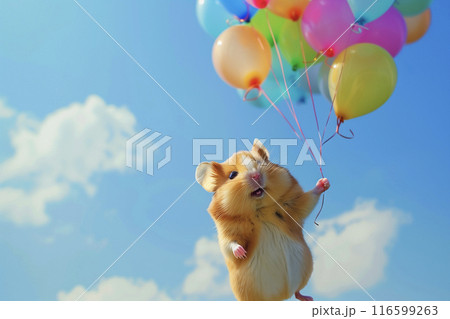 風船で飛んでいるハムスターのイラスト素材 [116599263] - PIXTA