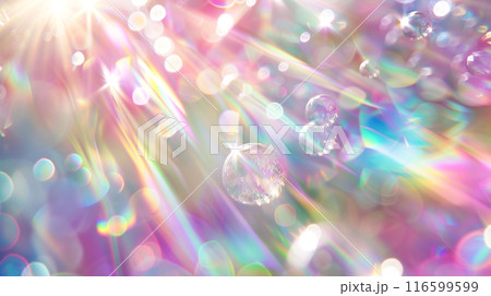 カラフルな太陽光のフレアイメージときらめく玉ボケの背景 カラフルな太陽光のフレアイメージときらめく玉ボケの背景 116599599
