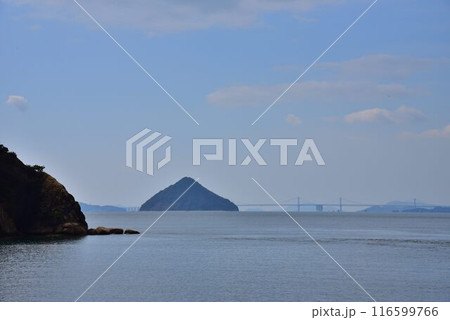 アートの島　直島横防から望む大槌島と瀬戸大橋 116599766